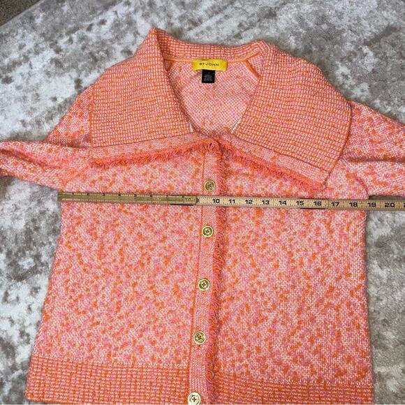 ST. JOHN Collection boucle blazer jacket Women Tweed Pink Coral Orange SZ S - Picture 10 of 12